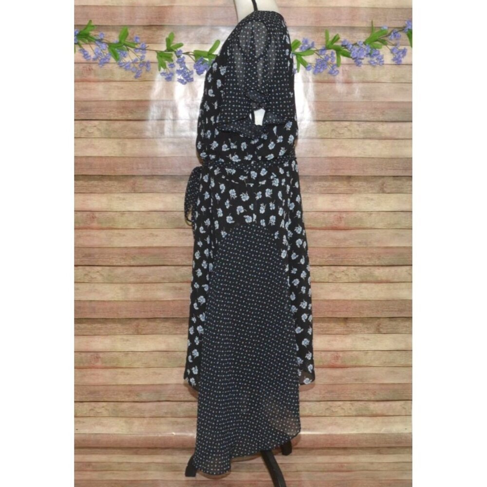 Lane Bryant Womens Black Floral Polka Dot Belted Midi A-Line Dress Plus Size 26 - Picture 8 of 14